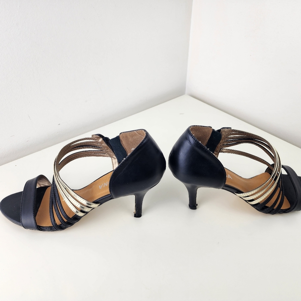 Verona Women Black and Gold Strappy Heels Size 38/8 - Picture 8 of 14